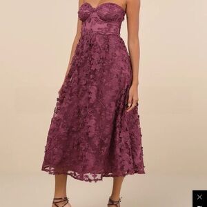 Lulu's Strapless Burgundy Lace Dress